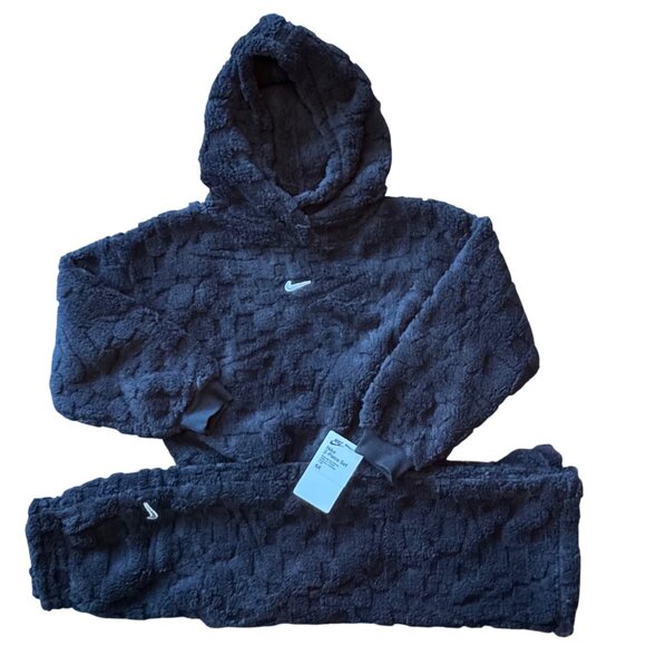 Nike Other - NIKE Cozy Faux Fur Fleece Set Girls 6-7 6X NWT Black Sweat Suit NEW Pants Hoodie